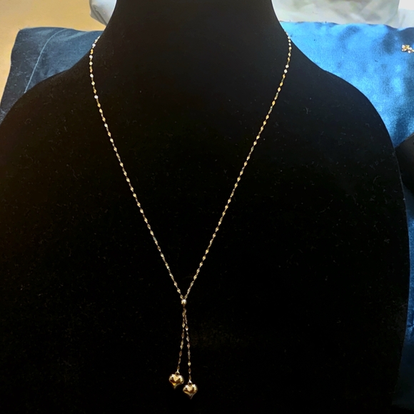Lariat Style Womens 14K Gold Heart Y Necklace - Picture 1 of 5